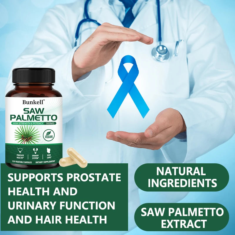 Saw Palmetto Capsules - Promotes Prostate Health, Urinary Tract Support, Reduces Hair Loss - Vegan