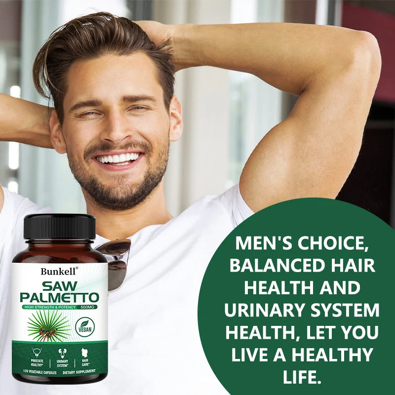Saw Palmetto Capsules - Promotes Prostate Health, Urinary Tract Support, Reduces Hair Loss - Vegan