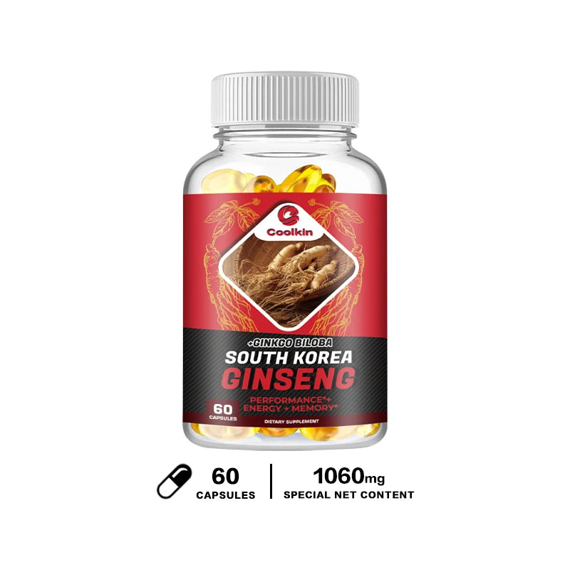 Korean Red Ginseng Capsules - with Ginkgo Biloba - Supports Increased Energy, Stamina & Performance, Muscle Strength