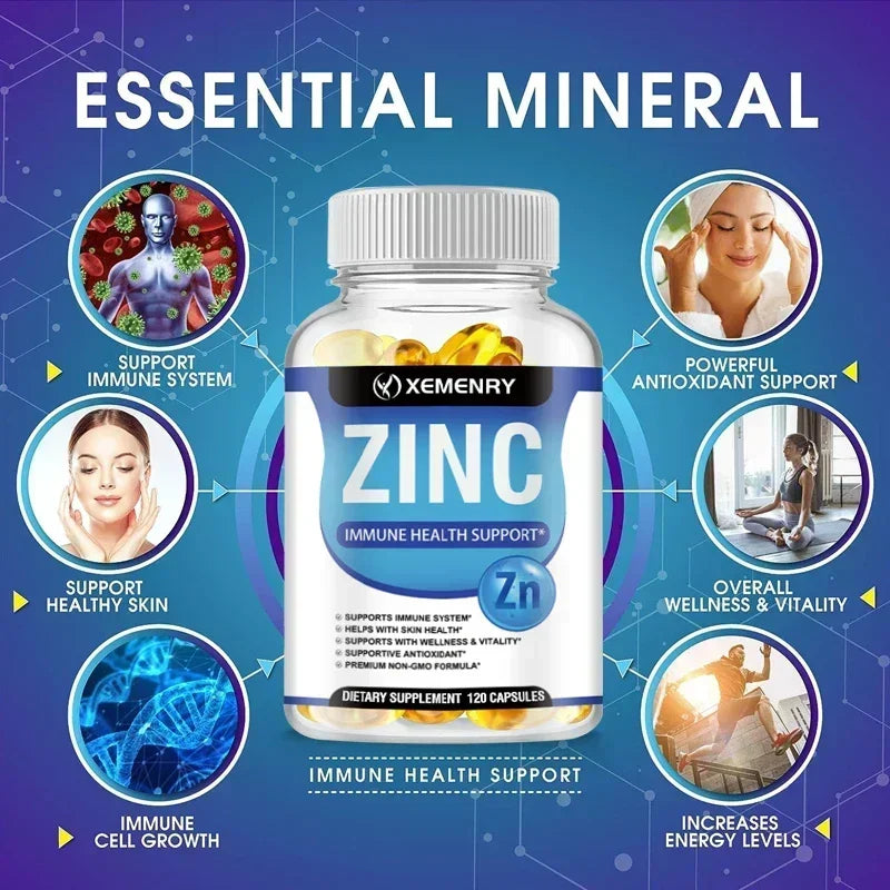 Zinc Capsules - Boosts Immune Support, Sleep & Energy, Metabolism, for  Hair, Nails & Skin Health, Gluten-freeSupplement