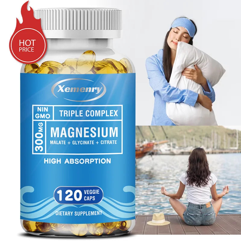 Triple Magnesium Complex Supplement - Contains Magnesium Glycine, Malic Acid, and Citrate To Relax Muscles and Improve Sleep