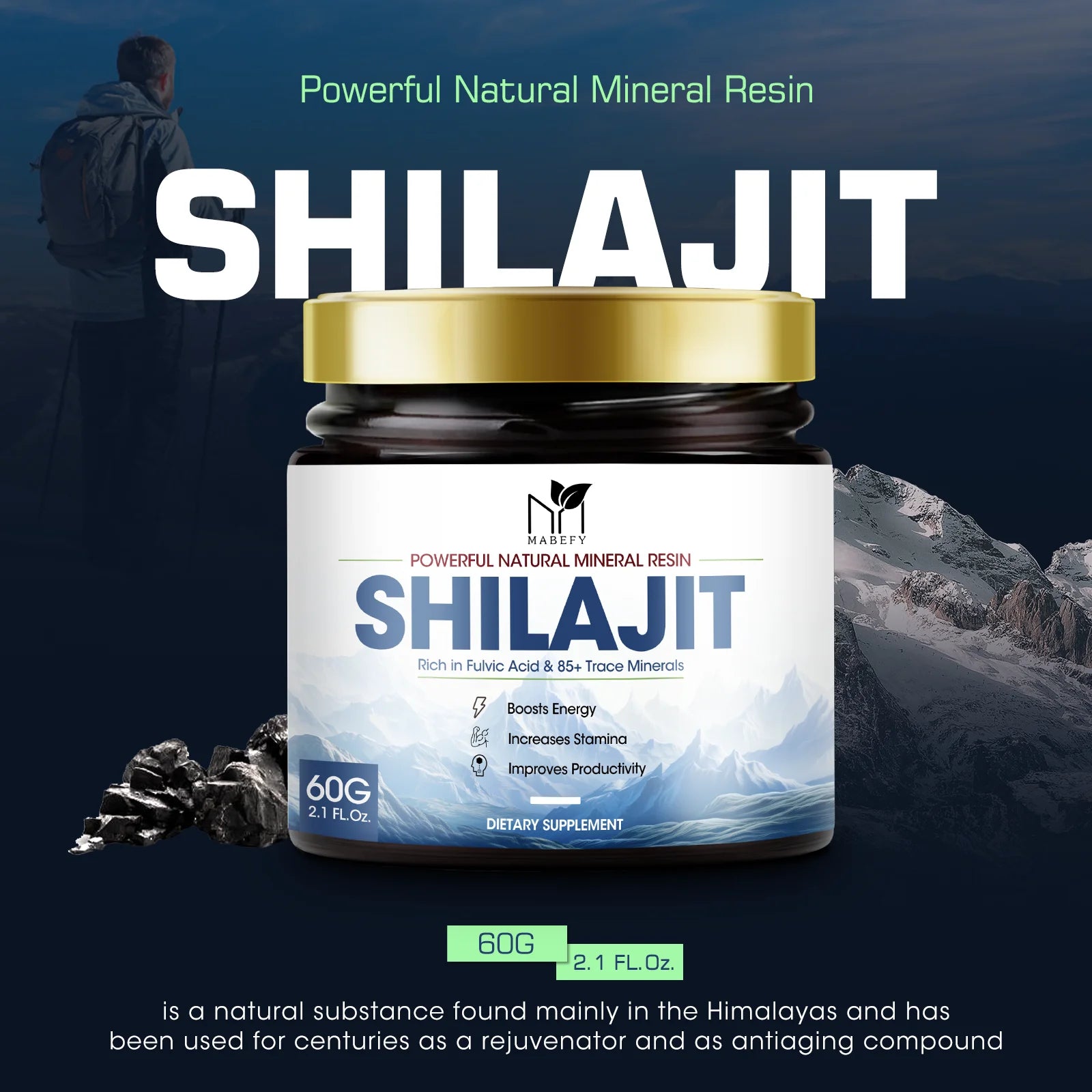 Pure Himalayan Shilajit Resin with Fulvic Acid & Trace Minerals, Original Shilajit Supplement Support Metabolism & Immune System