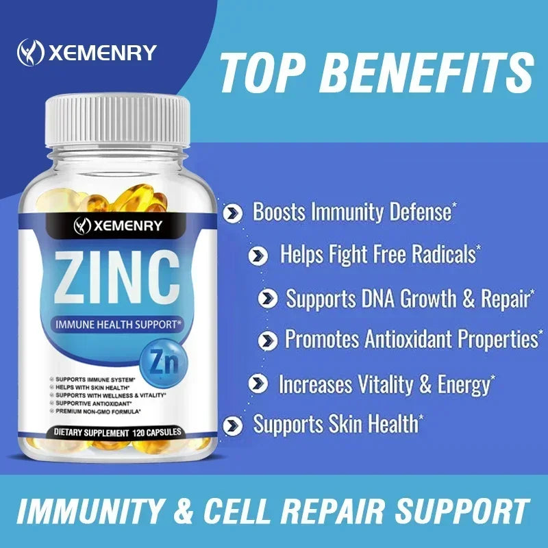 Zinc Capsules - Boosts Immune Support, Sleep & Energy, Metabolism, for  Hair, Nails & Skin Health, Gluten-freeSupplement