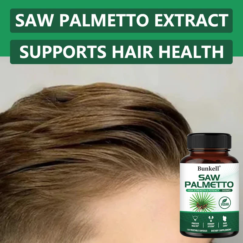 Saw Palmetto Capsules - Promotes Prostate Health, Urinary Tract Support, Reduces Hair Loss - Vegan