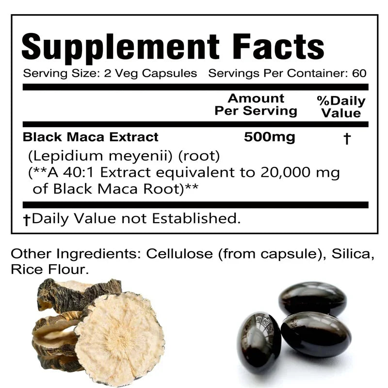 Black Maca Root Supplement - Improve Endurance, Performance, Mood, Explosive Power, and Energy Production