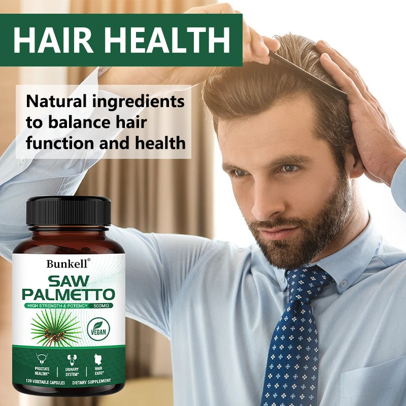 Saw Palmetto Capsules - Promotes Prostate Health, Urinary Tract Support, Reduces Hair Loss - Vegan