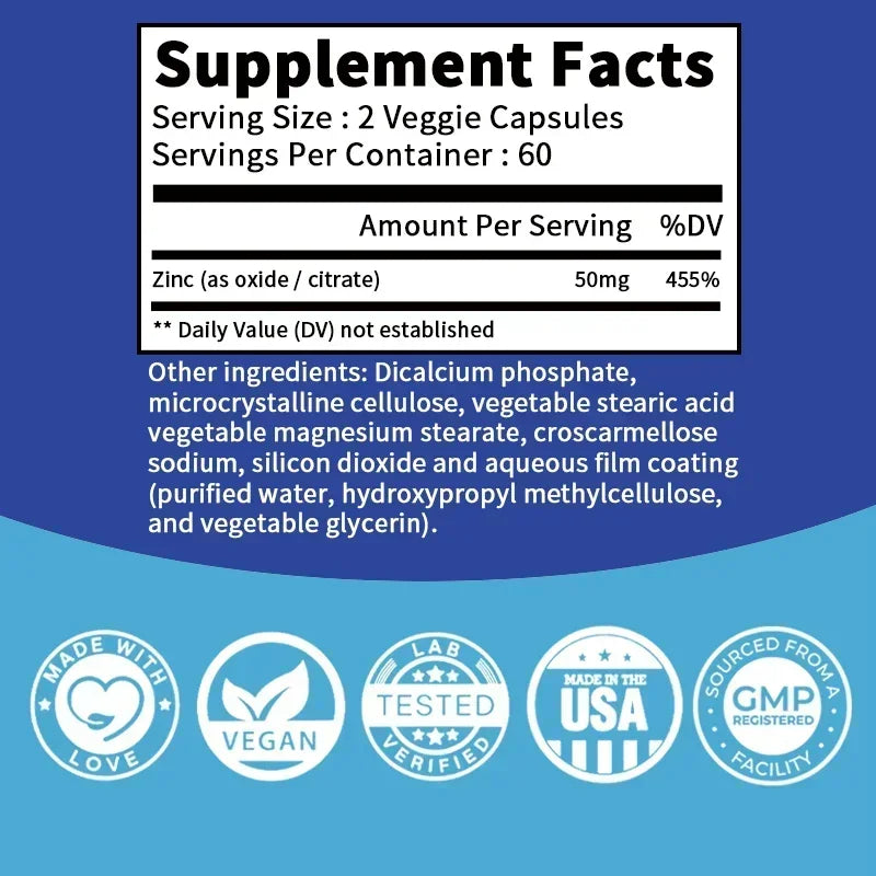 Zinc Capsules - Boosts Immune Support, Sleep & Energy, Metabolism, for  Hair, Nails & Skin Health, Gluten-freeSupplement